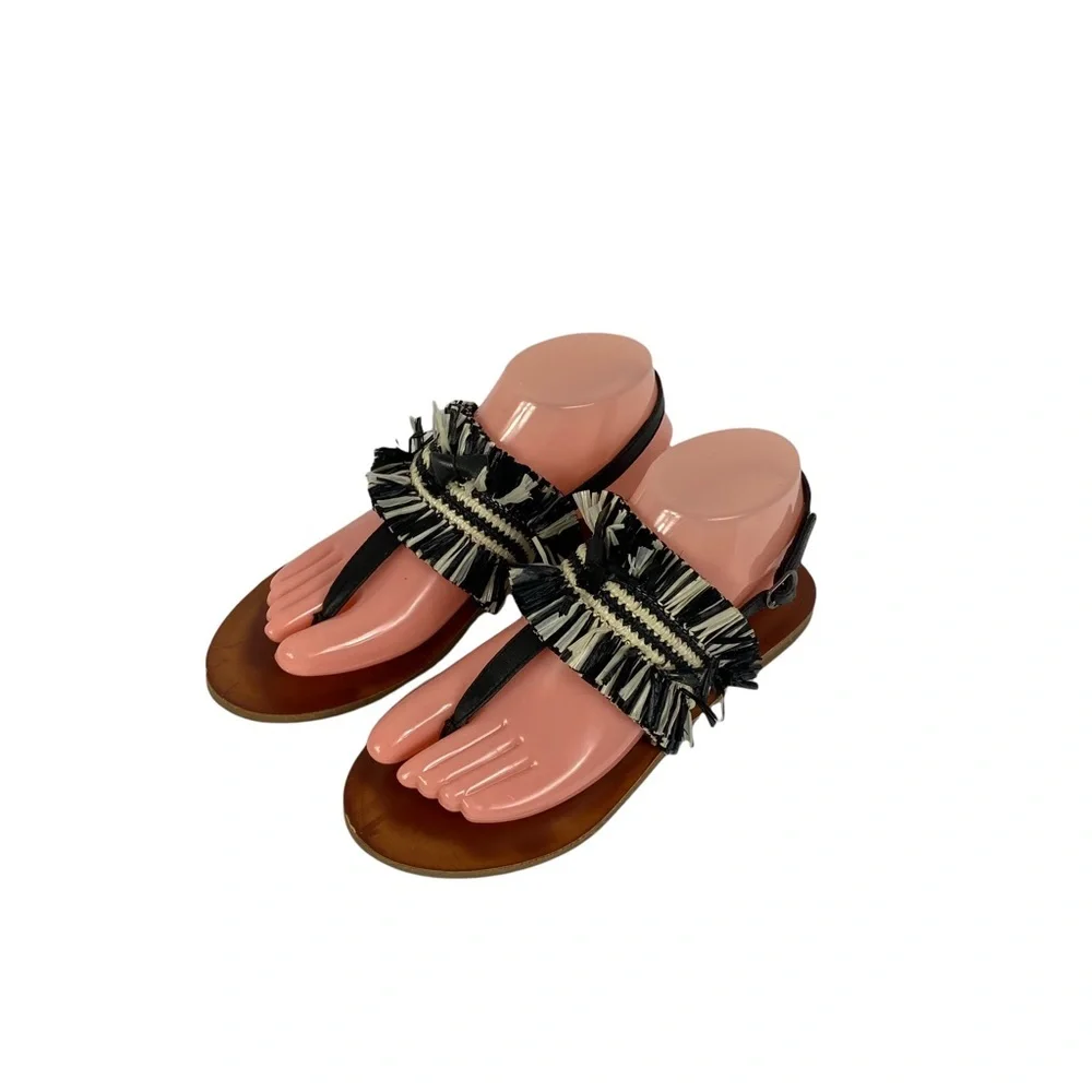 Lucky Brand Akerlei Flat Sandal Black Size 6 Natura Flat Thong Leather Shoes